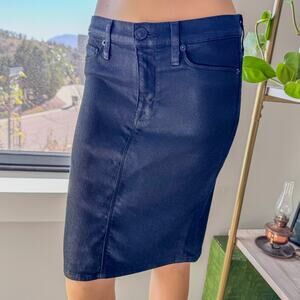 Hudson, Black Coated Denim Mattie Pencil Skirt Stretchy Formfitting Women's 27